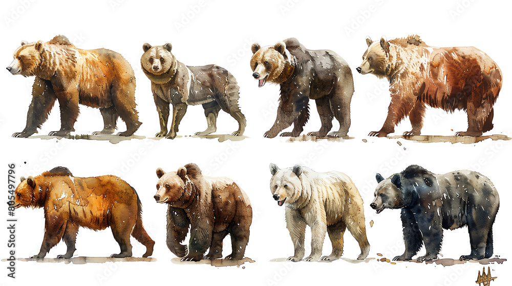 Obraz premium Grizzly bears in various colors and sizes.