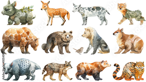 A group of different animals, including bears, wolves, and deer photo