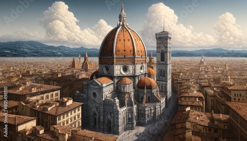 A view depicting grandeur of Florence's Duomo with architectural details photo