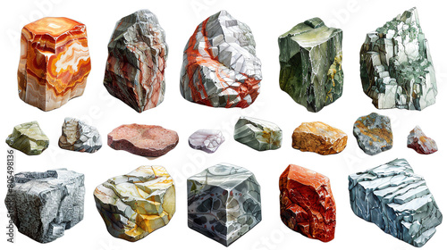 A variety of rocks and minerals, including granite, marble, and limestone. photo