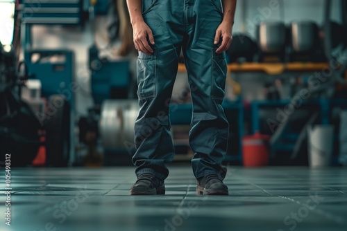 Worker in a modern auto repair shop standing
