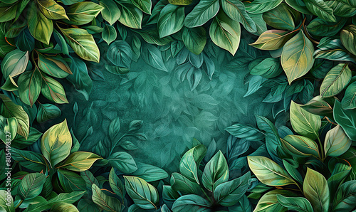 llustrate a simple yet stylish wallpaper with a minimalist green leaf frame, Generate AI