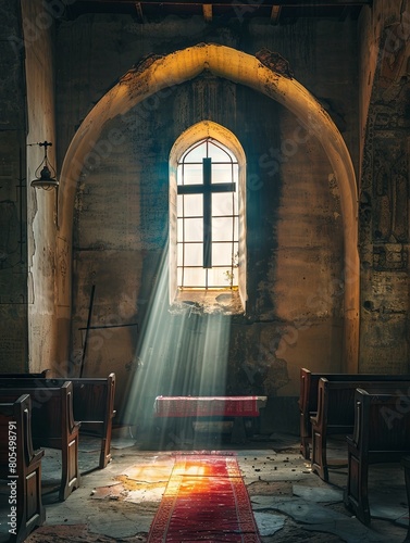 Daylight Illuminating the Inner Sanctum of a Christian Church photo