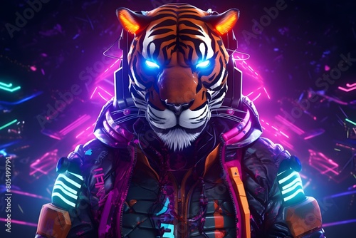 Neon Tiger Robot Emerging Victorious in a Britpop Themed Fortnite Battle