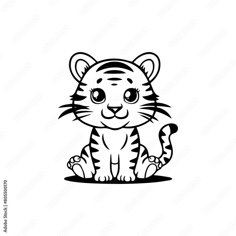 Cute tiger black and white vector image Cute tiger black and white vector image