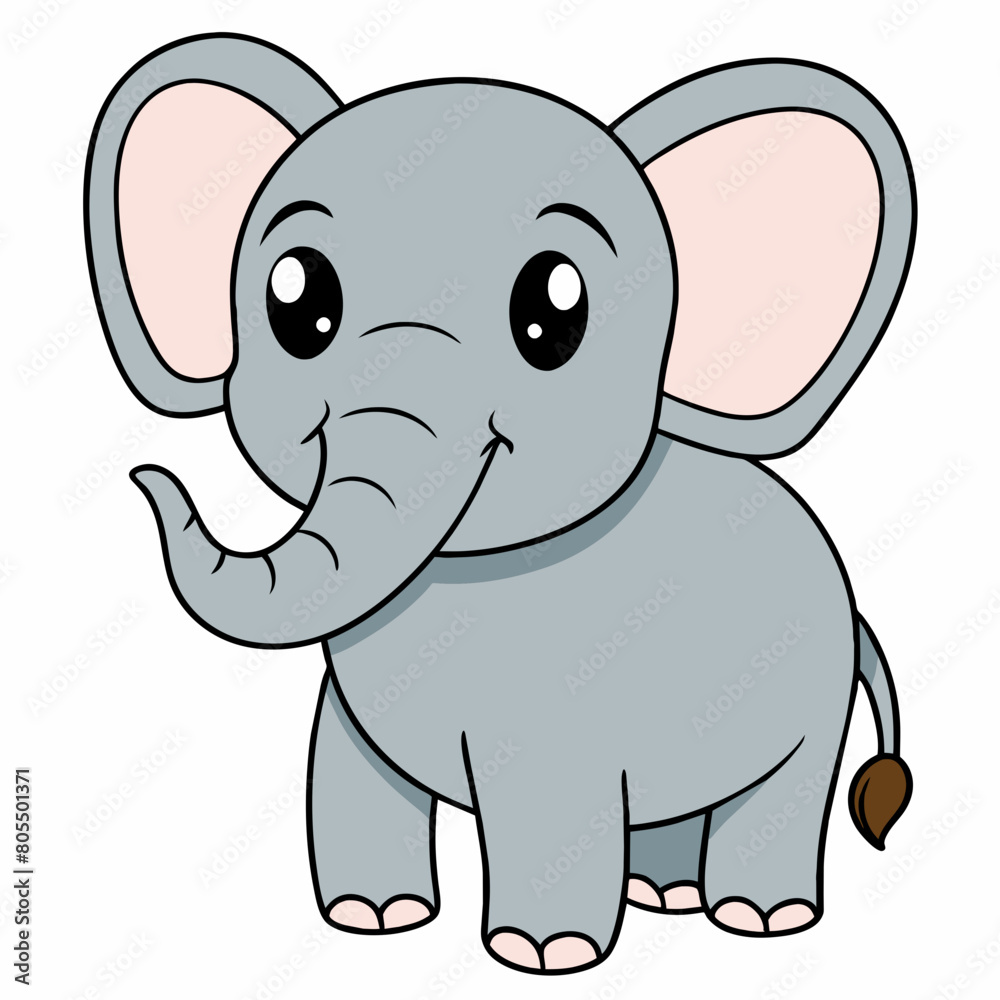 Cute Hand Drawn African Grey elephant Cartoon Vector Illustration