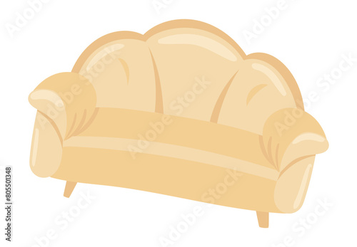 Elegance sofa in flat design. Shiny leather couch with curved back. Vector illustration isolated.