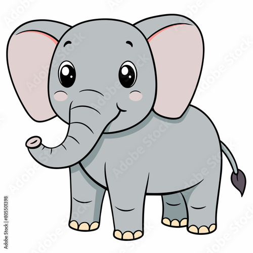 Cute Hand Drawn African Grey elephant Cartoon Vector Illustration