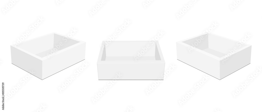 Paper Tray Boxes, Empty Mockup, Front, Side View, Isolated On White Background. Vector Illustration Paper Tray Boxes, Empty Mockup, Front, Side View, Isolated On White Background. Vector Illustration