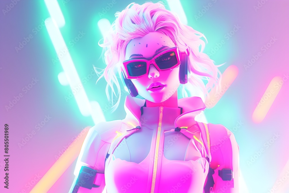 Futuristic Robot Embraces Britpop Culture with Glowing Neon Accents Futuristic Robot Embraces Britpop Culture with Glowing Neon Accents