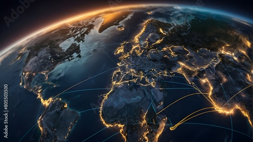 Mapping the Global Trade Network: Key Shipping Routes and Supply Chain Logistics. Concept: Supply Chain Logistics, Global Trade, Shipping Routes, Mapping, and Key Networks photo