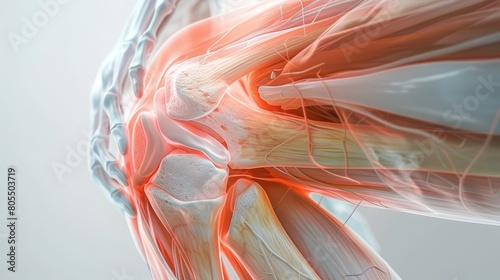 Detailed close-up of a knee injury with hands applying pressure, medical diagram style