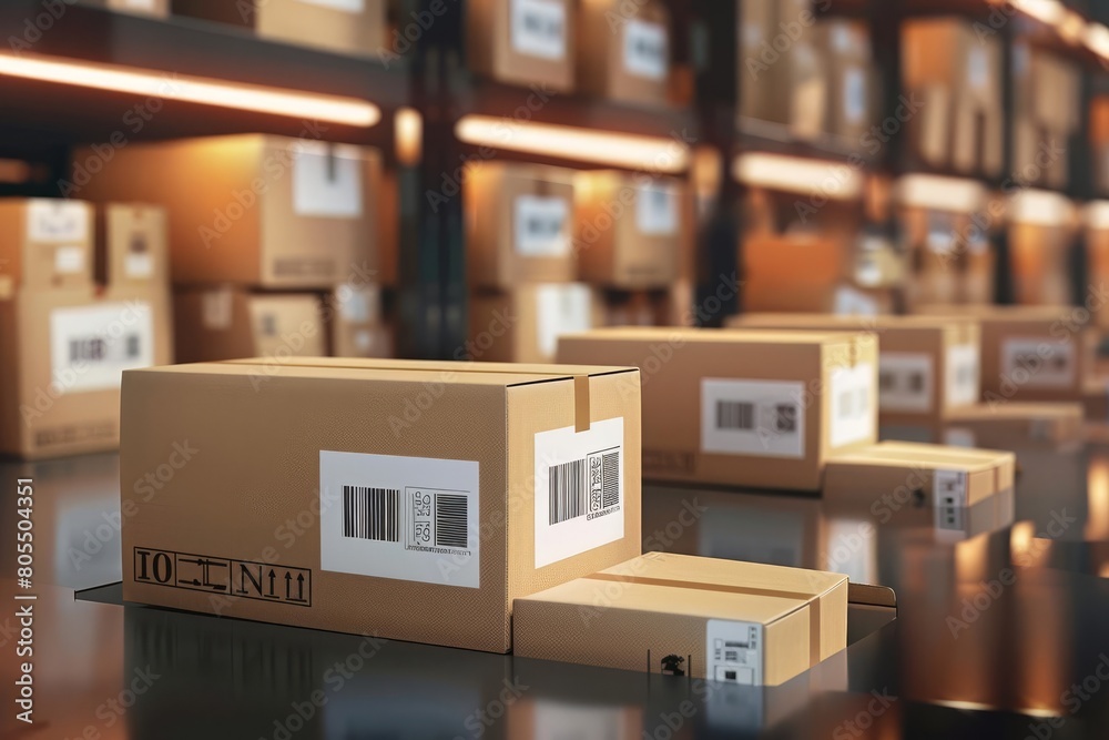 cardboard package with fast shipping sticker ready for urgent dispatch shipping facility digital illustration cardboard package with fast shipping sticker ready for urgent dispatch shipping facility digital illustration