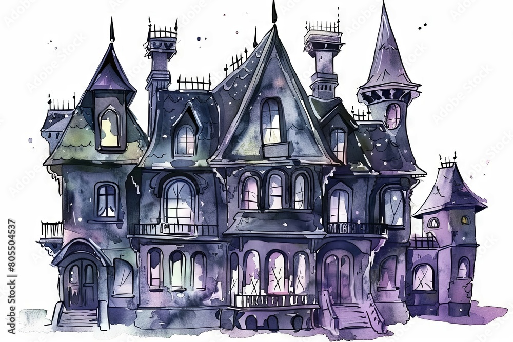 Haunted Mansion Watercolor for Gothic Home Decor