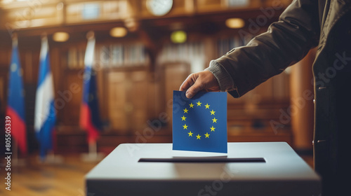 Uomo vota durante le elezioni del parlamento Europeo photo