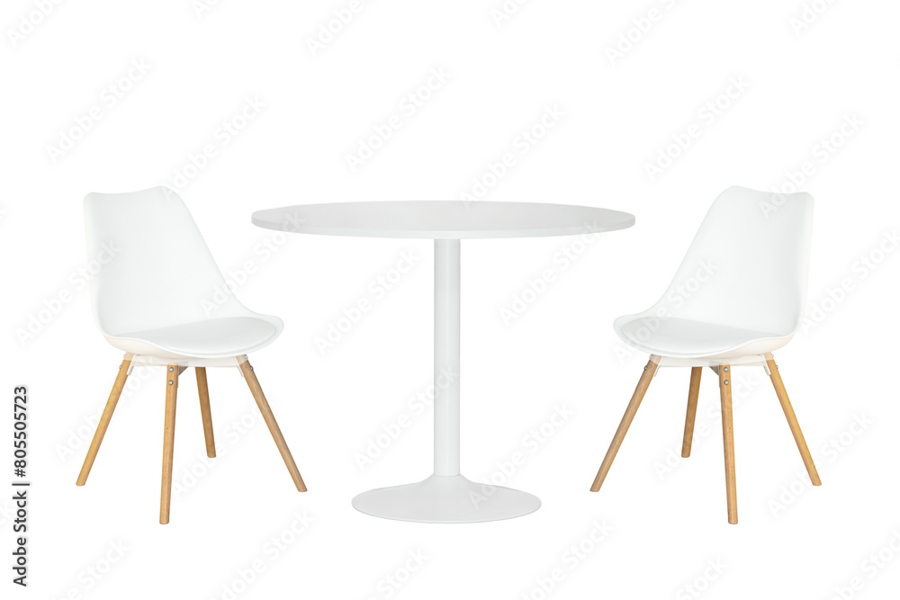 white round table and two chairs isolated on white background white round table and two chairs isolated on white background