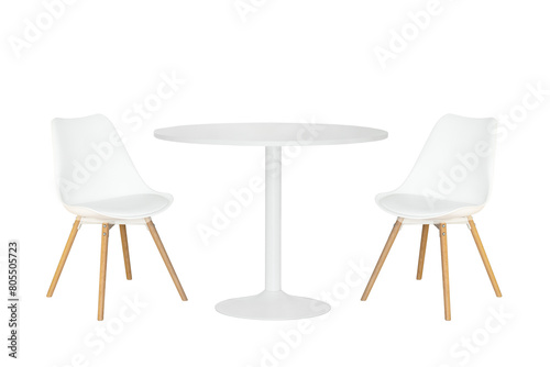 white round table and two chairs isolated on white background