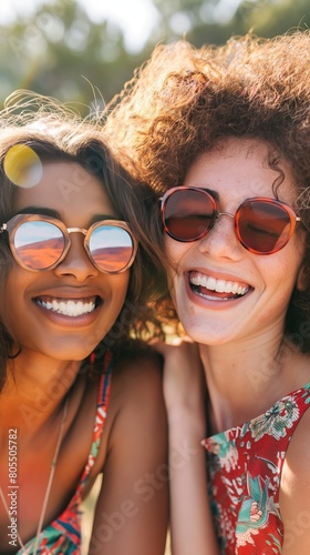 Two women in sunglasses smiling for camera