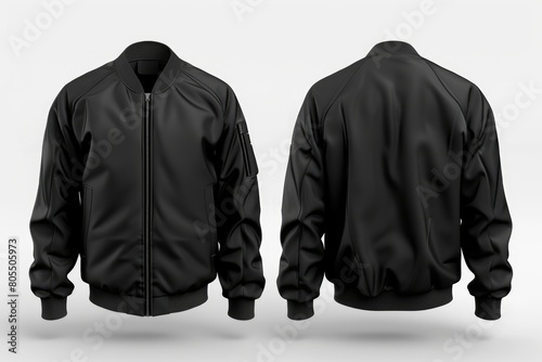Versatile Black Bomber Jacket Mockup for Sports and Casual Clothing | Front and Back Zip Views