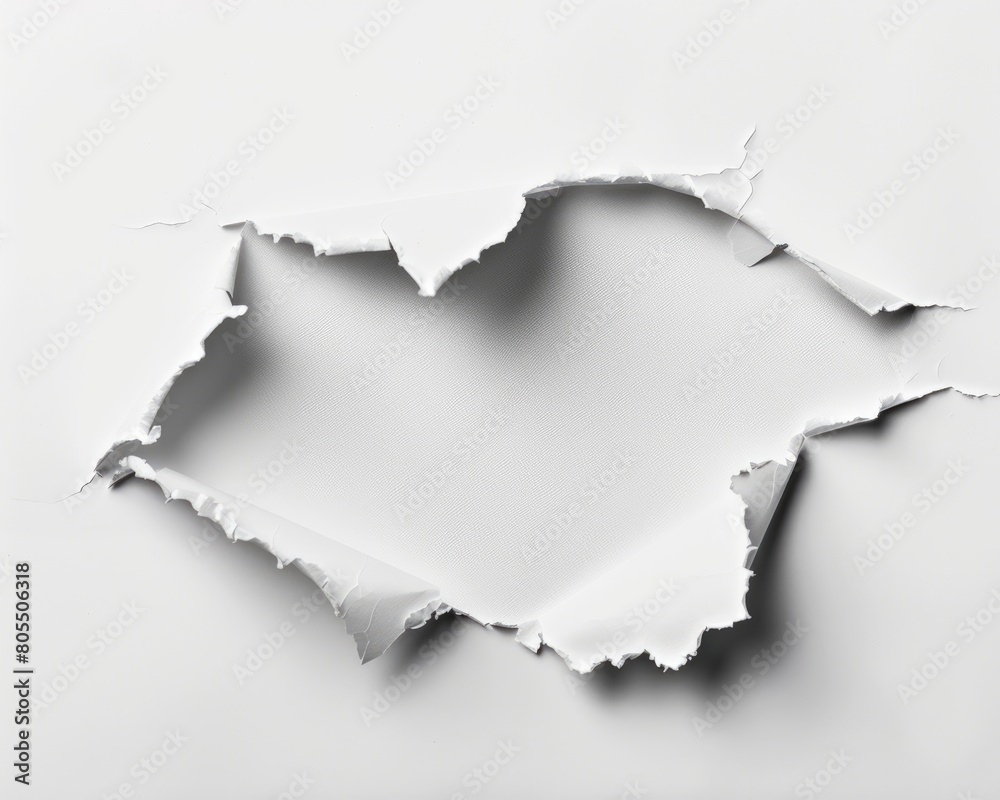 White Paper Burn Hole with Shadow - Charred Edges on White Background White Paper Burn Hole with Shadow - Charred Edges on White Background