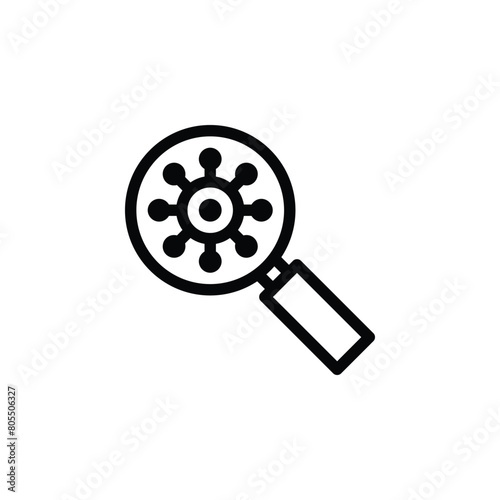 vector icon illustration of a magnifying glass examining bacteria, representing scientific investigation and microbiological analysis