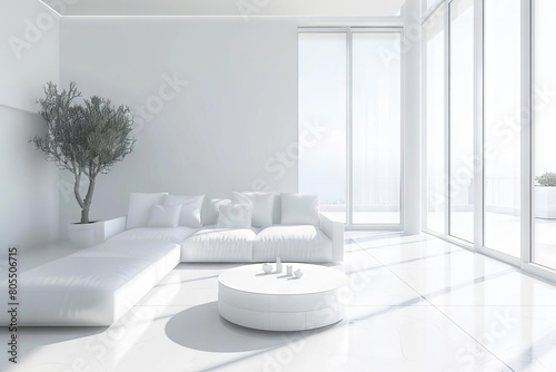 elegant white interior with clean lines and minimalist design 3d rendering