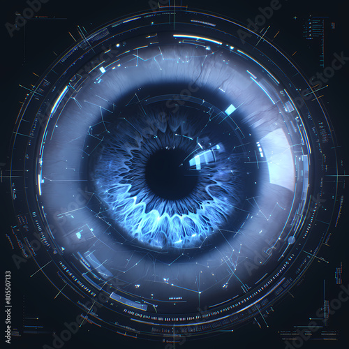 A Futuristic Eye with High-Tech Digital Display for Advanced Biometric Recognition.