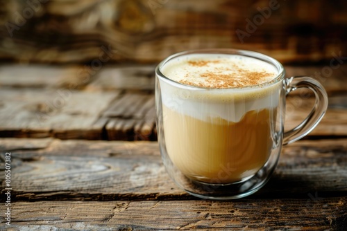 Rustic London Fog Tea Latte. Hot Earl Grey Beverage with Foamed Milk on Wooden Background 