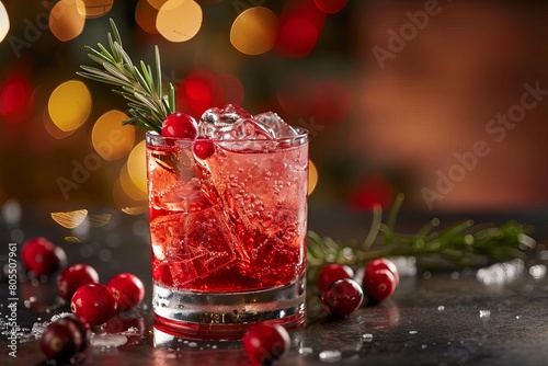 festive cranberry drink adorned with fresh rosemary sprig food photography