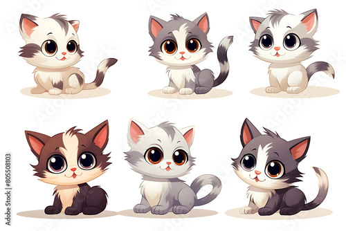 Cute kittens 2D illustration isolated on a white background.