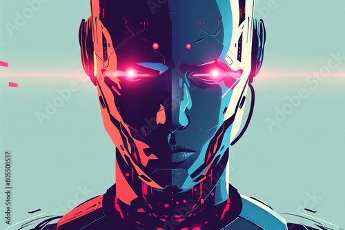 futuristic cyborg fury halfman halfrobot humanoid with menacing expression artificial intelligence concept illustration photo
