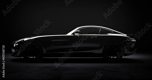 Black background with copy space car silhouette sport. Generate AI image © Ashalina