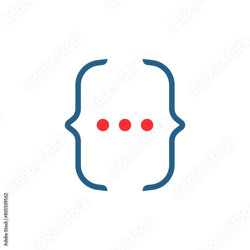 blue bracket icon with red dots like text quote