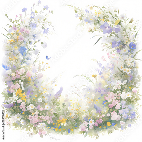 Vibrant, Hand-Illustrated Flower Wreath Design with a Blank Center, Ideal for Adding a Touch of Nature to Your Creative Projects or Celebrations.