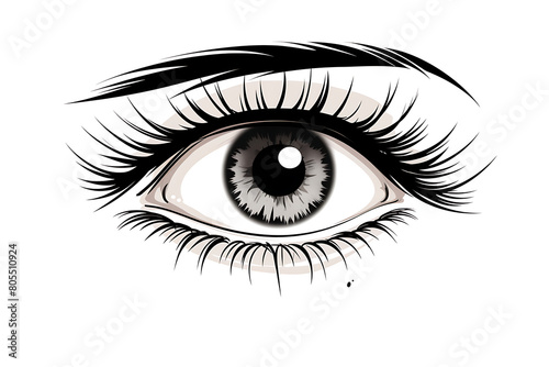 illustration of a female eye with long eyelashes on white background