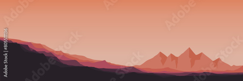 minimalist sunset landscape mountain scenery vector illustration for background, wallpaper, background template, backdrop design, advertising, ads, and business