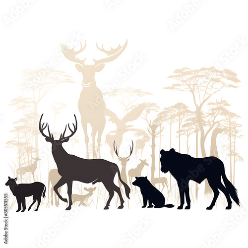 Silhouette of wild animals on white background, vector illustration. © SS GRAPHICS