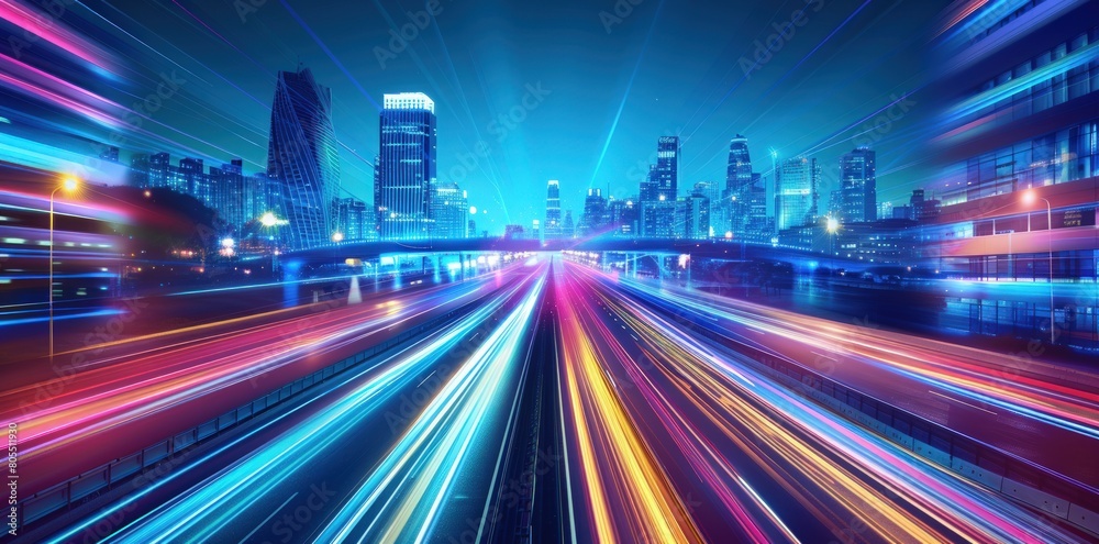 Blurred light trails on a high speed train moving fast. Generate AI image Blurred light trails on a high speed train moving fast. Generate AI image