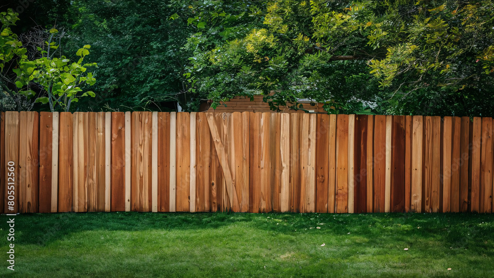 wooden fence in the garden, architecture design, summer vibes background
