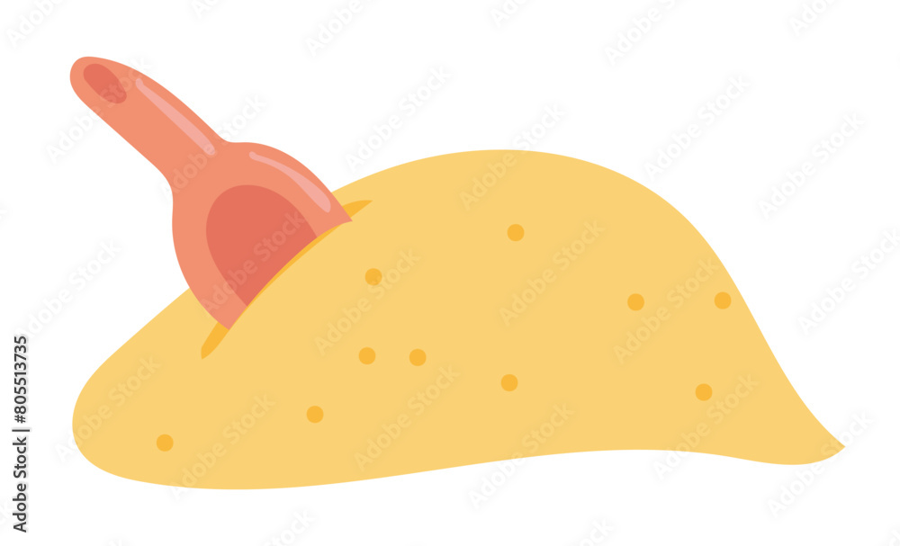 Shovel in beach sand in flat design. Child toy for kids game in vacation. Vector illustration isolated. Shovel in beach sand in flat design. Child toy for kids game in vacation. Vector illustration isolated.