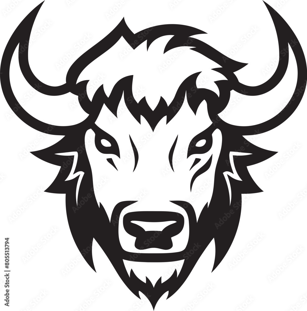 Bison Line Art Portrait with Detailed Features
