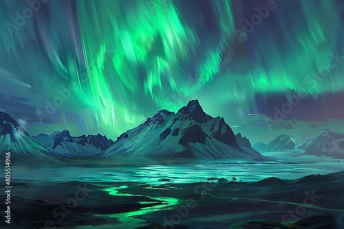 mesmerizing aurora borealis dancing over iconic stokksnes landscape in iceland digital painting