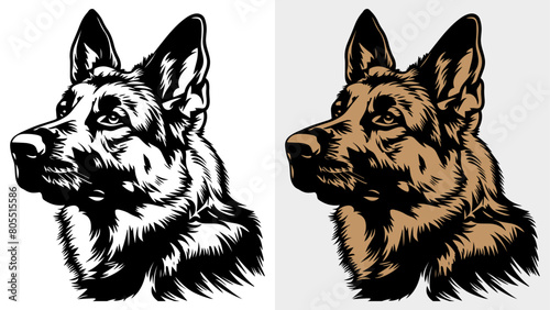 German Shepherd portrait - 2-color Silhouette