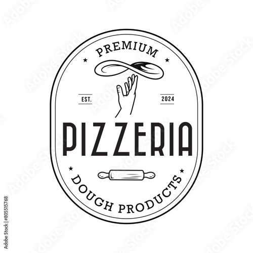 Premium handmade vintage pizza badge logo design, Badge for Italian food, vector. retro Pizzeria restaurant branding