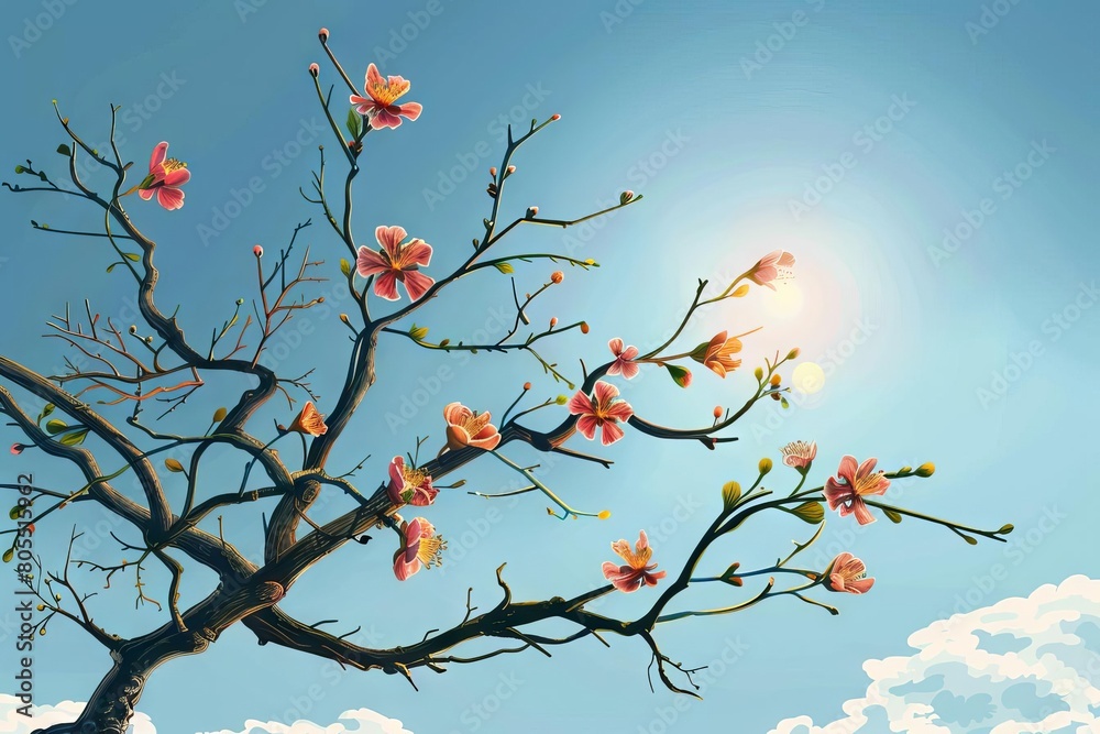 rebirth of nature thriving blossom on a withering tree concept illustration rebirth of nature thriving blossom on a withering tree concept illustration