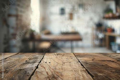 rustic wooden tabletop blurred background with soft light and neutral tones abstract interior photography