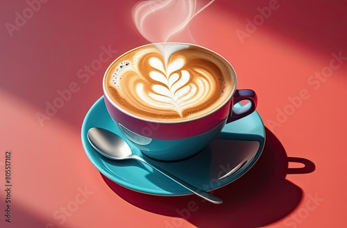 Illustration of a cup of coffee cappuccino with some candies or sweets.