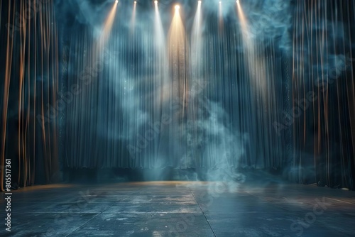 spotlight illuminating empty stage with vintage theater curtains dramatic performance concept © furyon