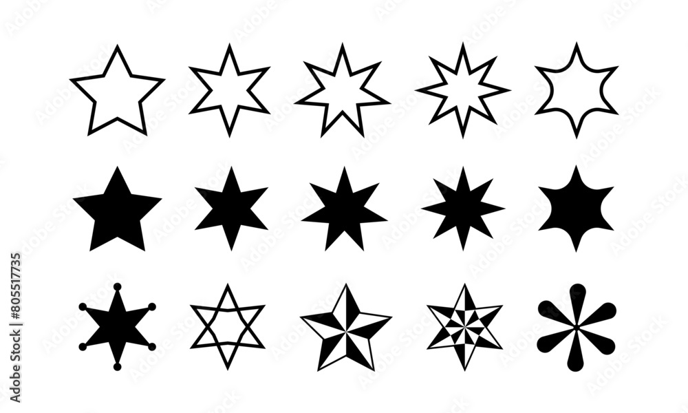 Flat Sparkling Set of Stars Collection Silhouette Vector Illustration Flat Sparkling Set of Stars Collection Silhouette Vector Illustration