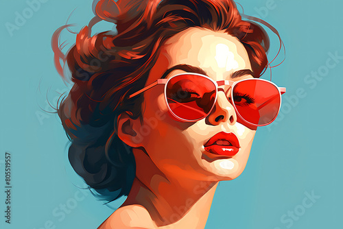 Portrait of beautiful young woman with red sunglasses.